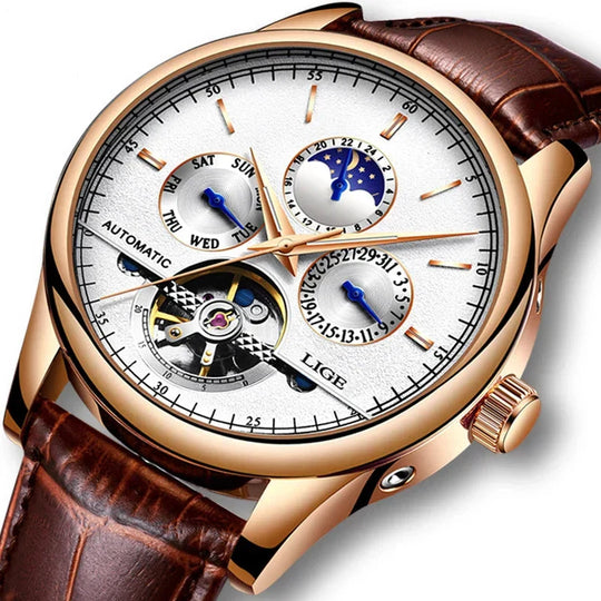 Men’s Automatic Moonphase Tourbillon Watch | 43 mm | Leather Strap | Multi-Function Calendar