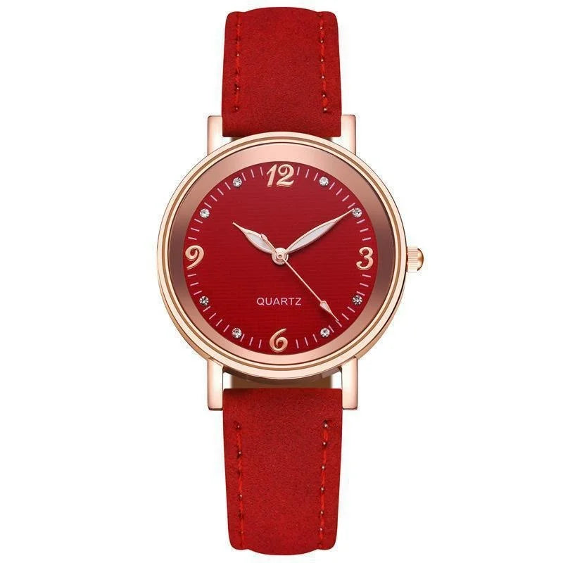 Women’s Elegant Quartz Watch | Slim Case | Crystal Hour Markers | Leather Strap
