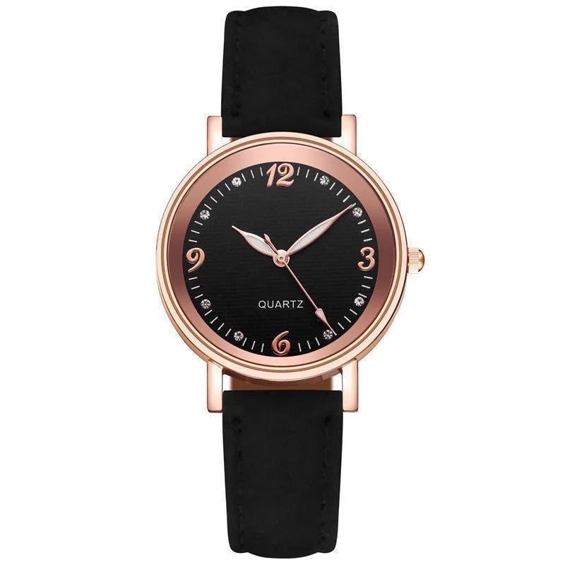 Women’s Elegant Quartz Watch | Slim Case | Crystal Hour Markers | Leather Strap