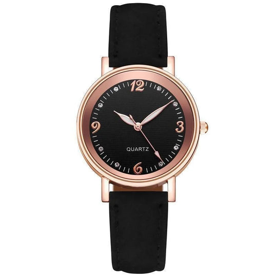 Women’s Elegant Quartz Watch | Slim Case | Crystal Hour Markers | Leather Strap