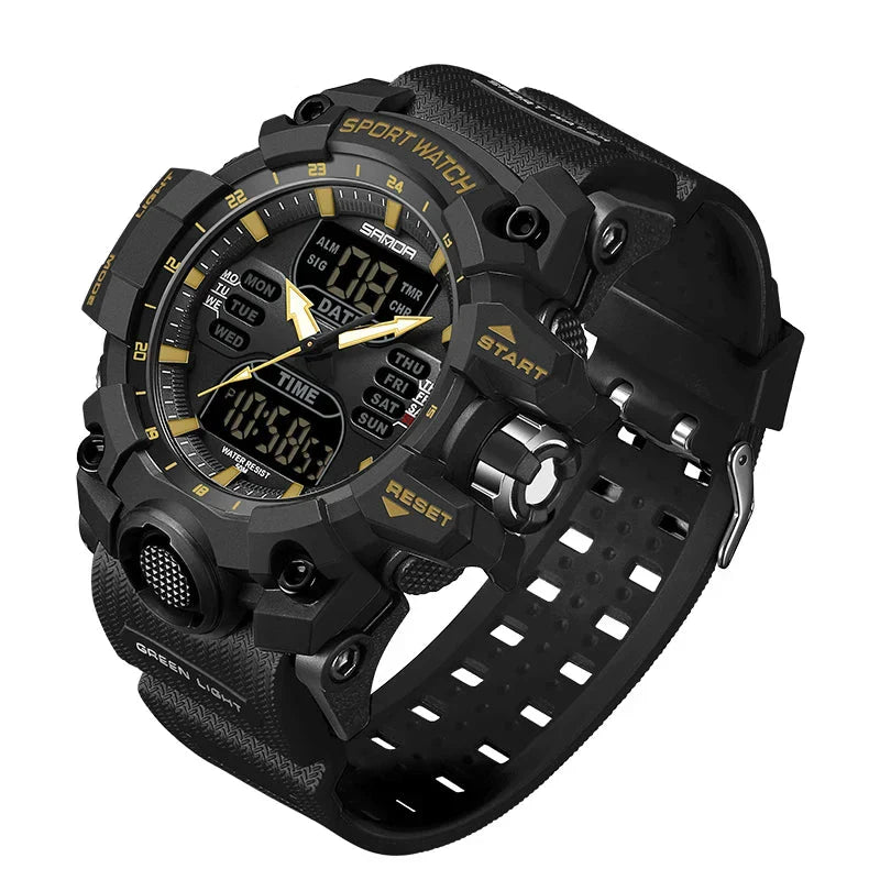 Men's Tactical Outdoor Dual-Display Chronograph Watch 55 mm | 50M Water Resistant | Silicone Strap