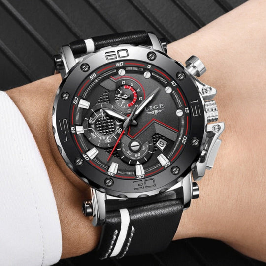 Men’s Military Chronograph Sports Watch | 42 mm Case | Leather Strap | 3 ATM Water Resistant