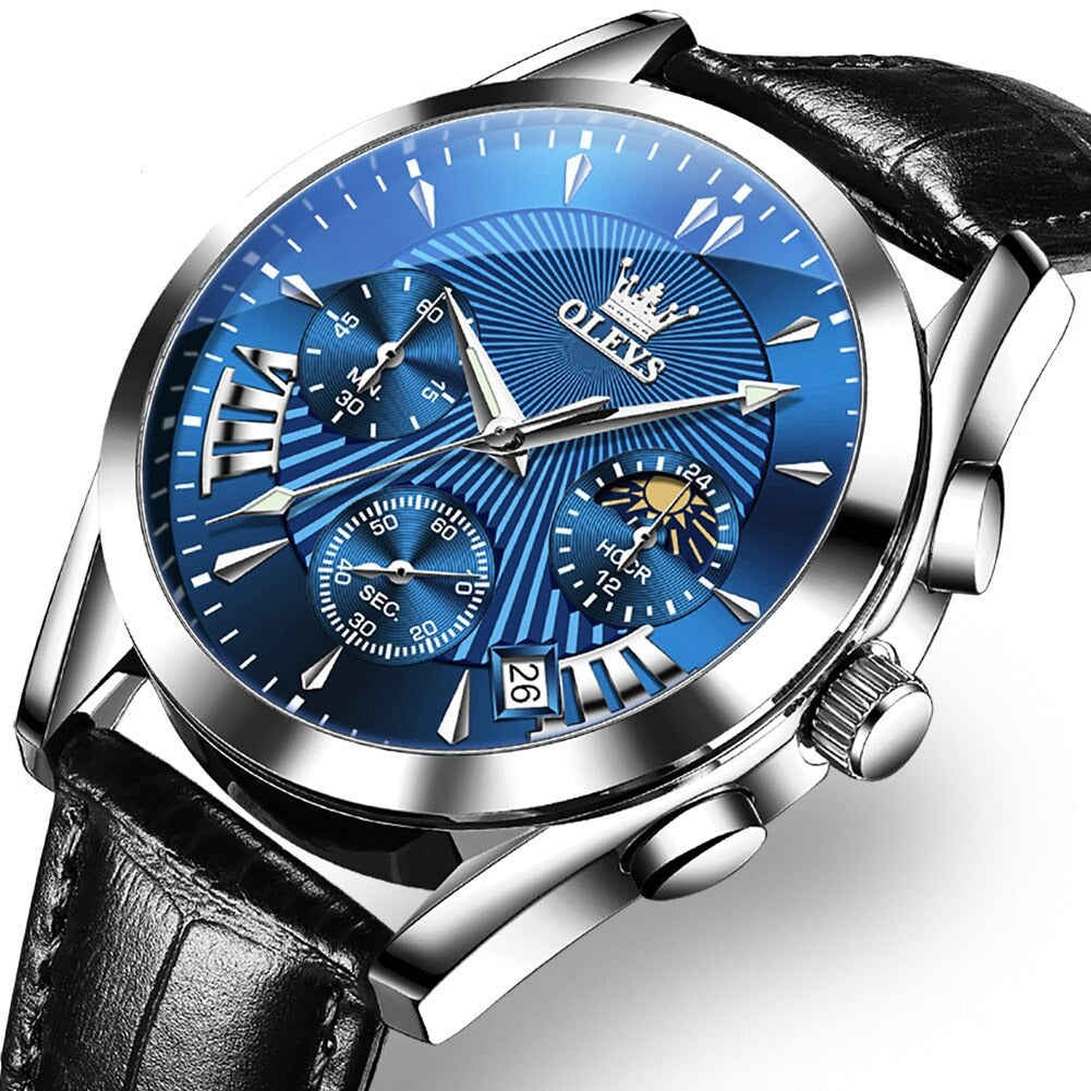 Men’s Classic Chronograph-Style Dress Watch | 40 mm Case | Date Window | 3 ATM | Leather Strap