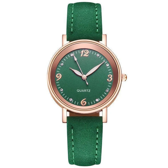 Women’s Elegant Quartz Watch | Slim Case | Crystal Hour Markers | Leather Strap