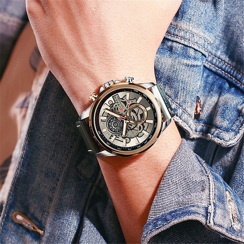 Men’s Chronograph Quartz Watch | 48 mm Case | Leather Strap | 3 ATM Water Resistant | Calendar