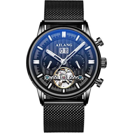Men’s Tourbillon-Style Automatic Watch 41 mm | Day-Date Dual Subdial | Leather Strap | 3 ATM