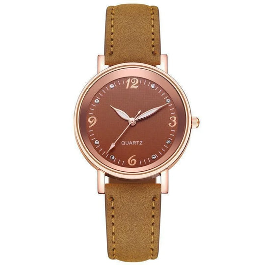 Women’s Elegant Quartz Watch | Slim Case | Crystal Hour Markers | Leather Strap