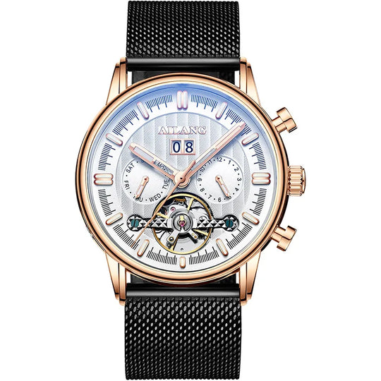 Men’s Tourbillon-Style Automatic Watch 41 mm | Day-Date Dual Subdial | Leather Strap | 3 ATM