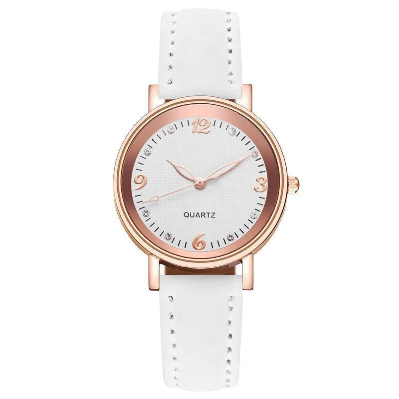 Women’s Elegant Quartz Watch | Slim Case | Crystal Hour Markers | Leather Strap