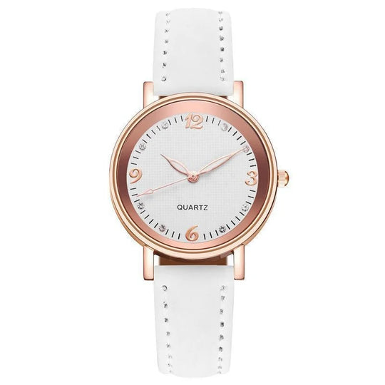 Women’s Elegant Quartz Watch | Slim Case | Crystal Hour Markers | Leather Strap