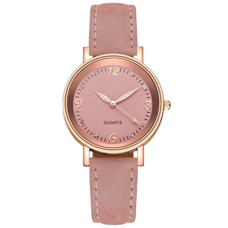 Women’s Elegant Quartz Watch | Slim Case | Crystal Hour Markers | Leather Strap