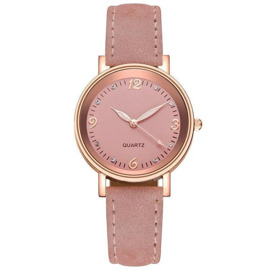 Women’s Elegant Quartz Watch | Slim Case | Crystal Hour Markers | Leather Strap