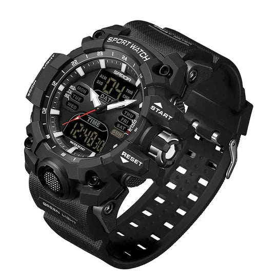 Men's Tactical Outdoor Dual-Display Chronograph Watch 55 mm | 50M Water Resistant | Silicone Strap