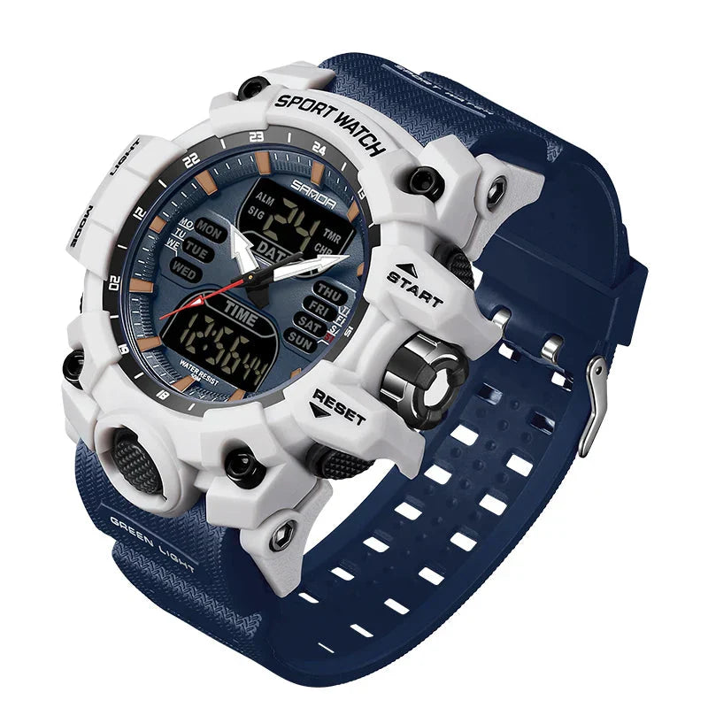 Men's Tactical Outdoor Dual-Display Chronograph Watch 55 mm | 50M Water Resistant | Silicone Strap
