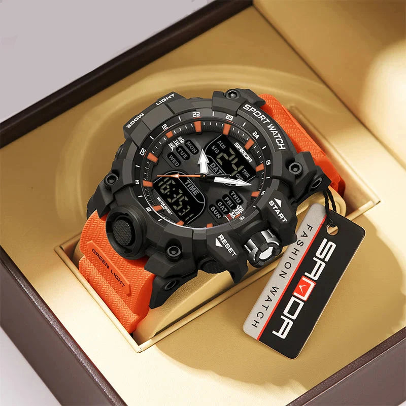 Men's Tactical Outdoor Dual-Display Chronograph Watch 55 mm | 50M Water Resistant | Silicone Strap