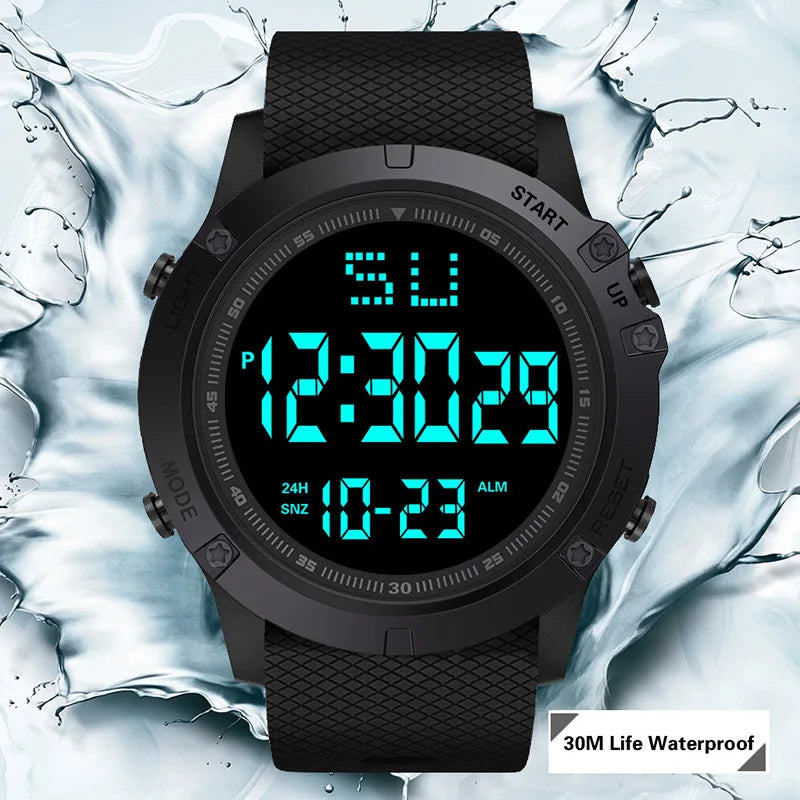 Men’s Tactical LED Digital Sports Watch 55 mm | Red Silicone Strap | 3ATM Water Resistant | Alarm & Chronograph