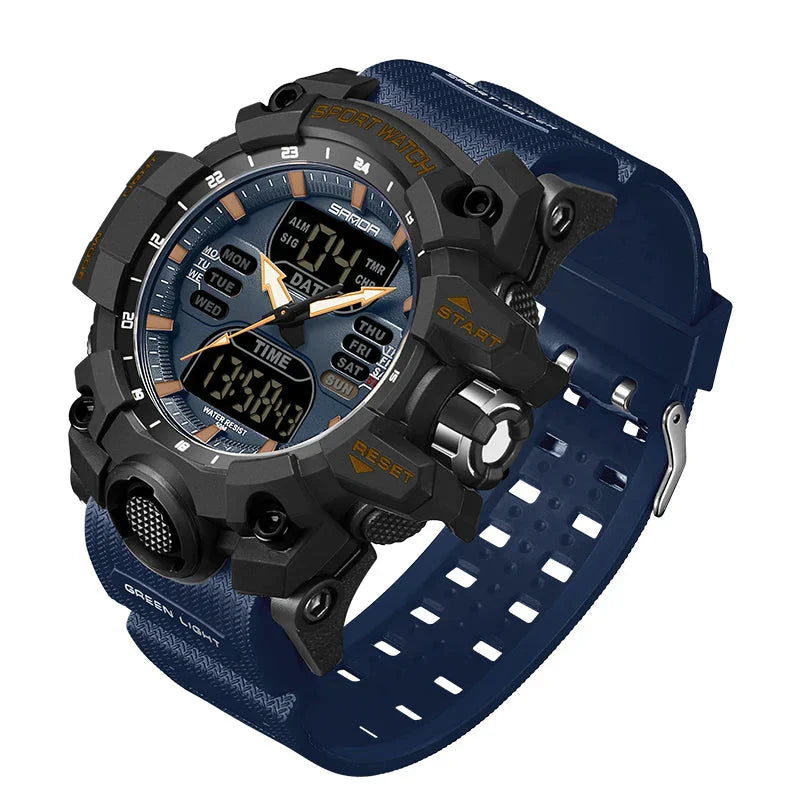 Men's Tactical Outdoor Dual-Display Chronograph Watch 55 mm | 50M Water Resistant | Silicone Strap