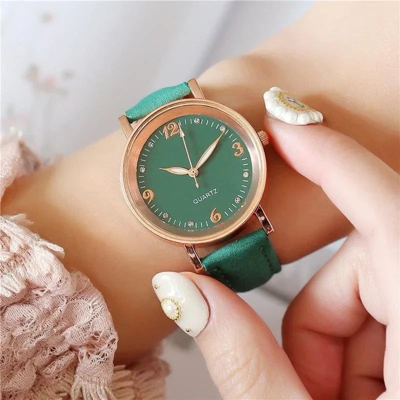Women’s Elegant Quartz Watch | Slim Case | Crystal Hour Markers | Leather Strap