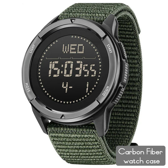 Men’s Tactical Digital Field Watch 45 mm | Black Case & Green Nylon Strap | 5 ATM | Alarm & Chronograph