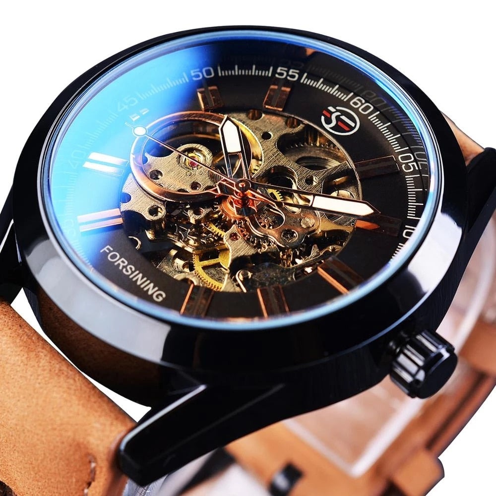 Men’s Skeleton Automatic Watch | 42 mm Case | Sport Design | 3 ATM Water Resistant | Leather Strap