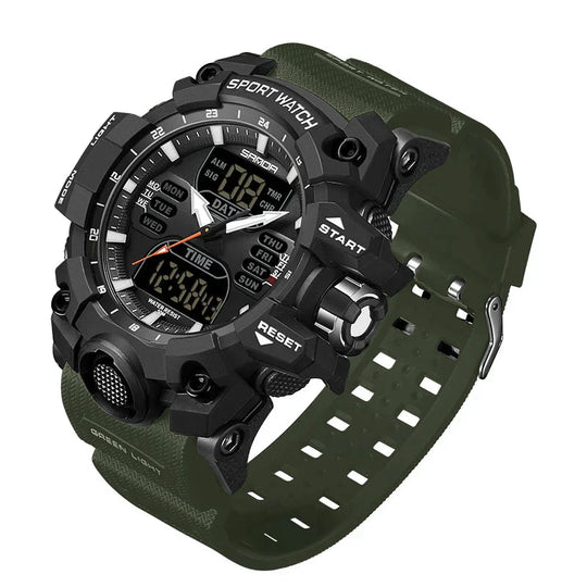 Men's Tactical Outdoor Dual-Display Chronograph Watch 55 mm | 50M Water Resistant | Silicone Strap