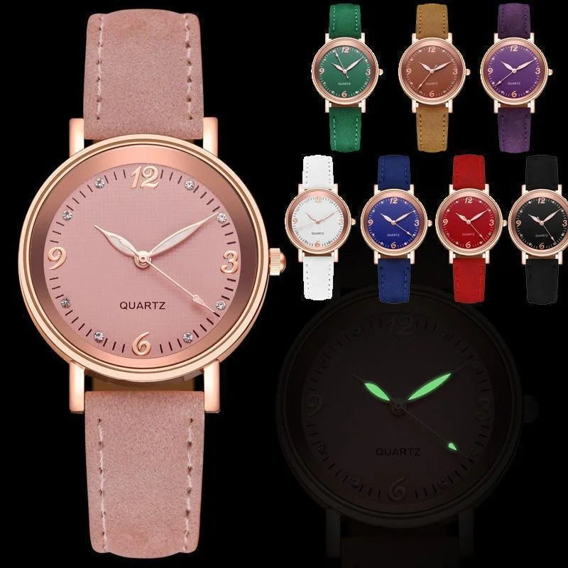Women’s Elegant Quartz Watch | Slim Case | Crystal Hour Markers | Leather Strap
