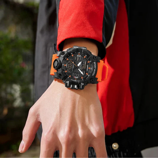 Men's Tactical Outdoor Dual-Display Chronograph Watch 55 mm | 50M Water Resistant | Silicone Strap