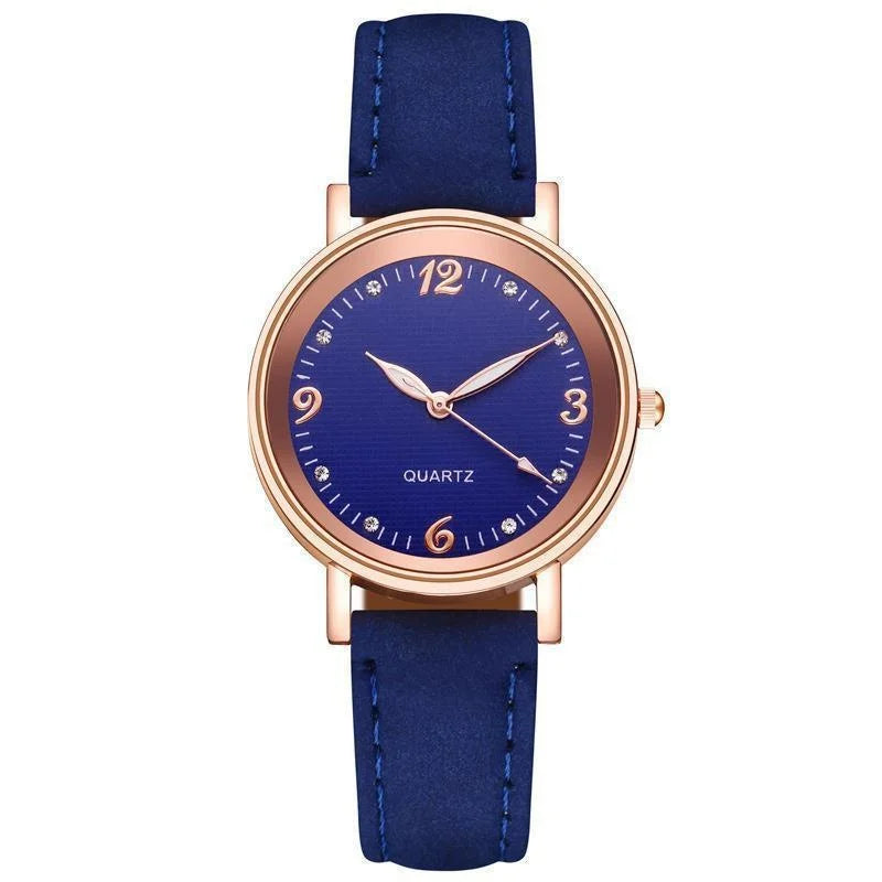 Women’s Elegant Quartz Watch | Slim Case | Crystal Hour Markers | Leather Strap
