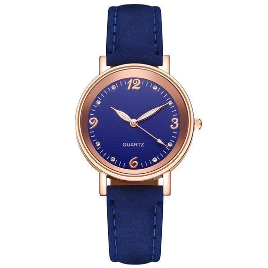 Women’s Elegant Quartz Watch | Slim Case | Crystal Hour Markers | Leather Strap