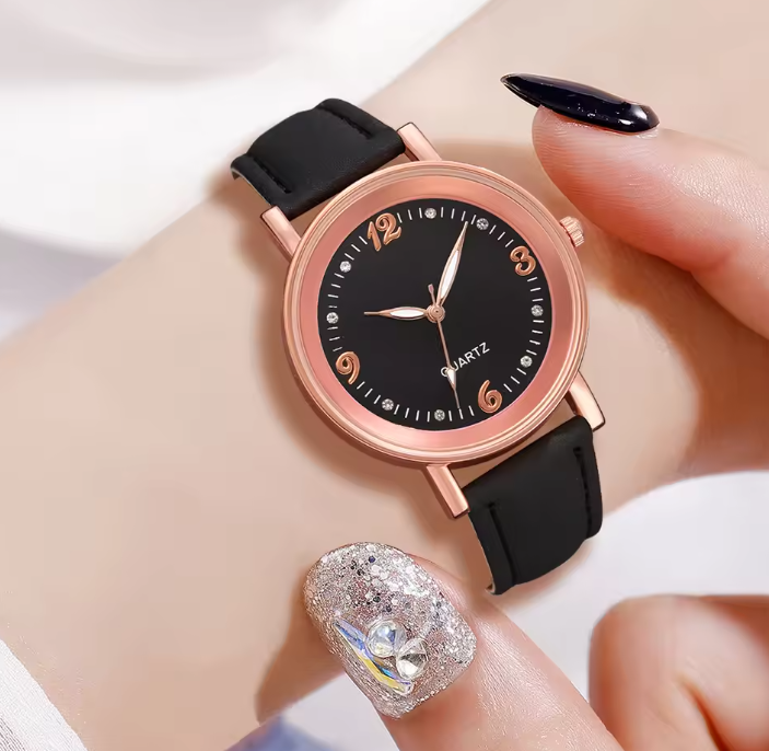 Women’s Elegant Quartz Watch | Slim Case | Crystal Hour Markers | Leather Strap