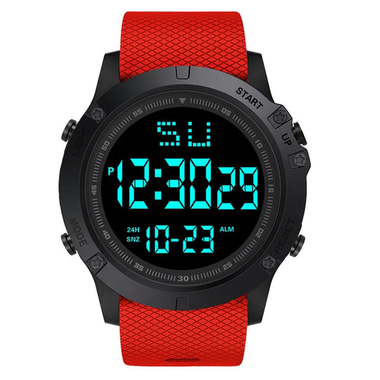 Men’s Tactical LED Digital Sports Watch 55 mm | Red Silicone Strap | 3ATM Water Resistant | Alarm & Chronograph
