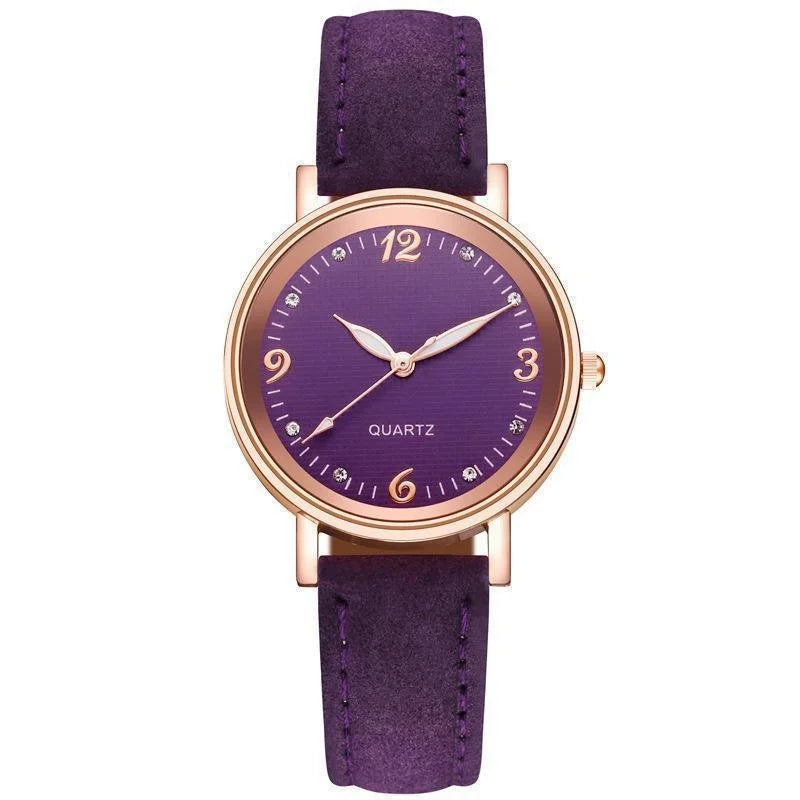 Women’s Elegant Quartz Watch | Slim Case | Crystal Hour Markers | Leather Strap