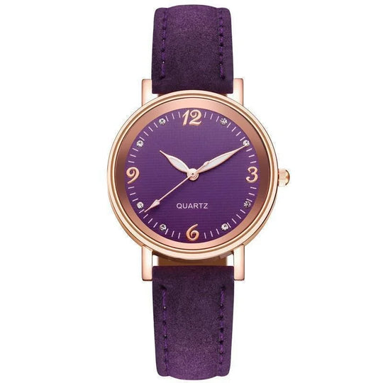 Women’s Elegant Quartz Watch | Slim Case | Crystal Hour Markers | Leather Strap