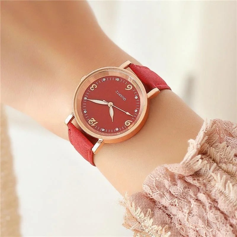Women’s Elegant Quartz Watch | Slim Case | Crystal Hour Markers | Leather Strap