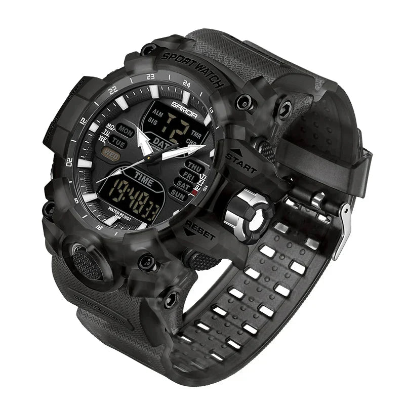 Men's Tactical Outdoor Dual-Display Chronograph Watch 55 mm | 50M Water Resistant | Silicone Strap
