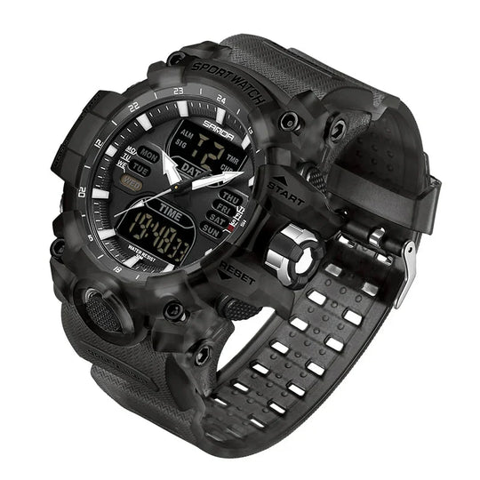 Men's Tactical Outdoor Dual-Display Chronograph Watch 55 mm | 50M Water Resistant | Silicone Strap