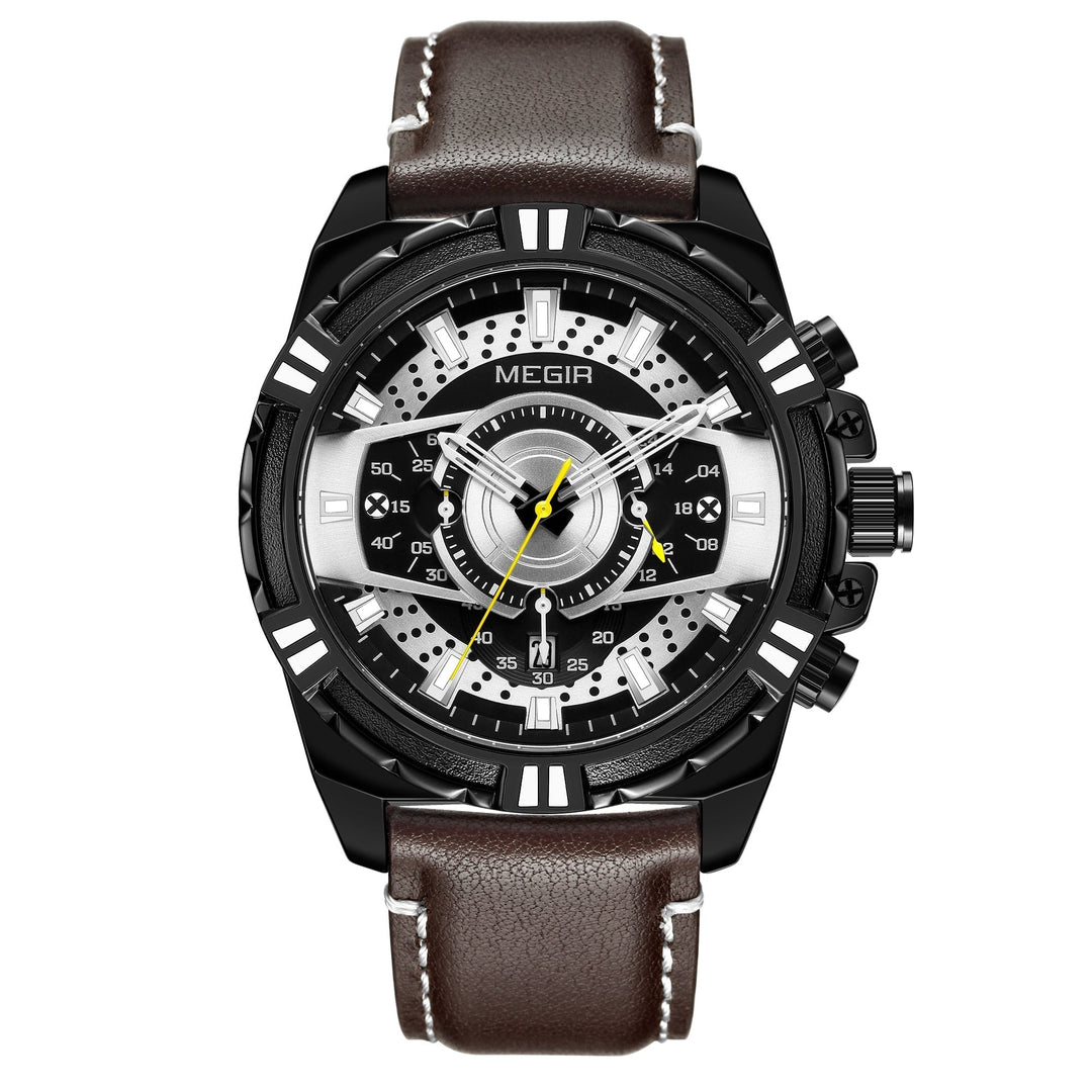 Men’s Sport Chronograph Watch | 47 mm Oversize Case | Date Display | 3 ATM | Leather Strap