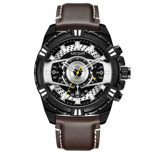 Men’s Sport Chronograph Watch | 47 mm Oversize Case | Date Display | 3 ATM | Leather Strap