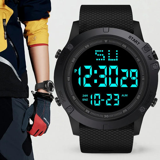 Men’s Tactical LED Digital Sports Watch 55 mm | Red Silicone Strap | 3ATM Water Resistant | Alarm & Chronograph