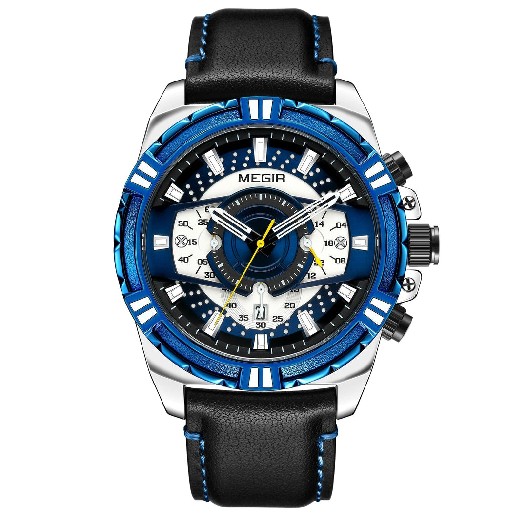 Men’s Sport Chronograph Watch | 47 mm Oversize Case | Date Display | 3 ATM | Leather Strap