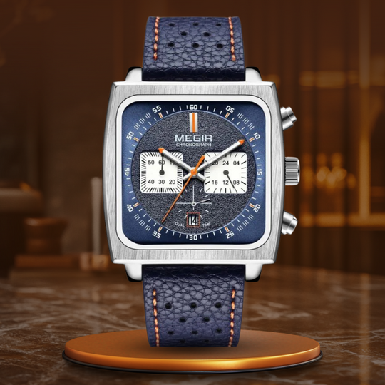 Men’s Chronograph | 43.5 mm | Silver/Blue Leather | 3 ATM