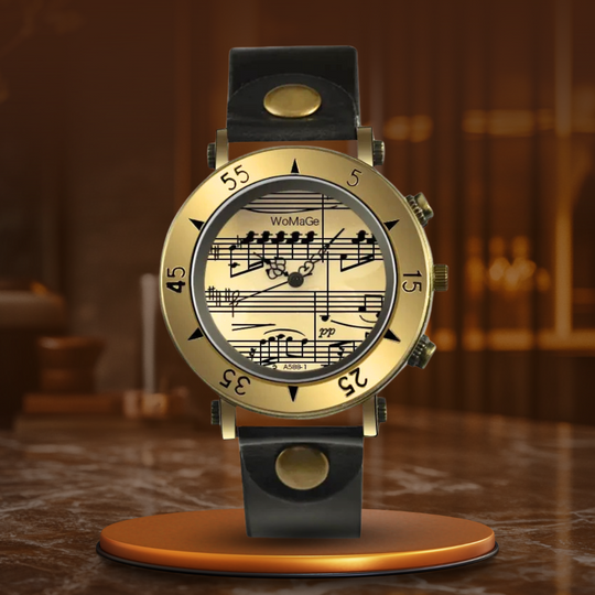 Unisex Music-Note Dial Quartz Watch | 35 mm Case | Leather Strap | Vintage Style