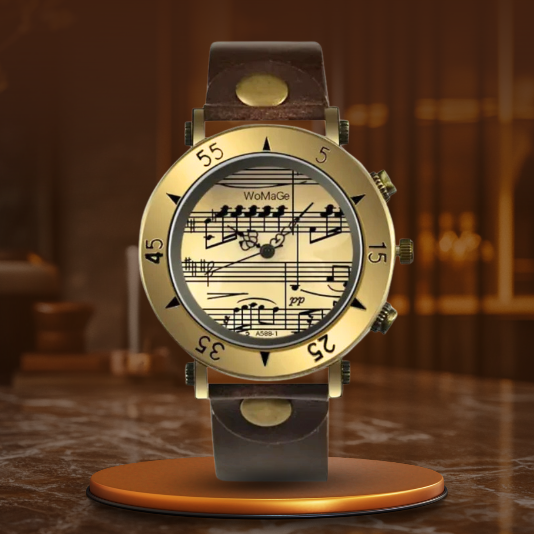 Unisex Music-Note Dial Quartz Watch | 35 mm Case | Leather Strap | Vintage Style
