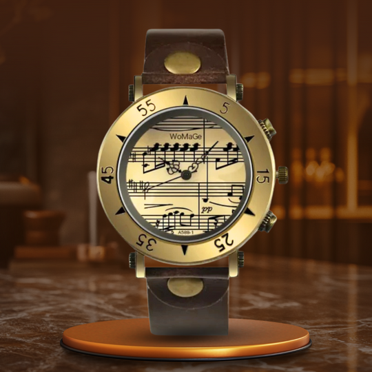 Unisex Music-Note Dial Quartz Watch | 35 mm Case | Leather Strap | Vintage Style