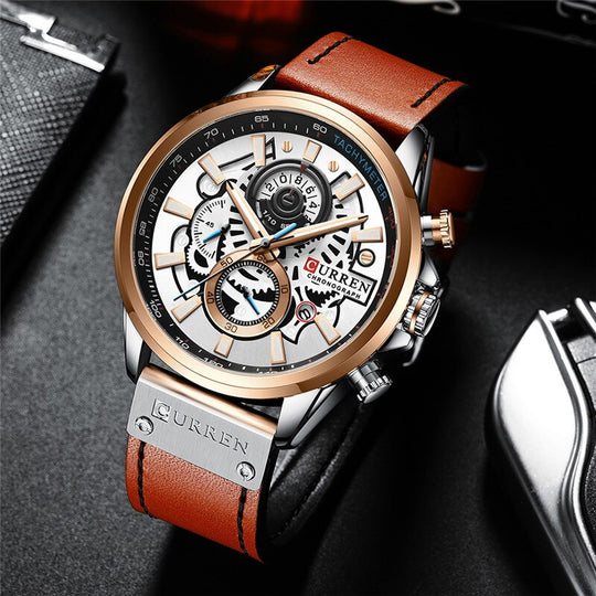Men’s Chronograph Quartz Watch | 48 mm Case | Leather Strap | 3 ATM Water Resistant | Calendar