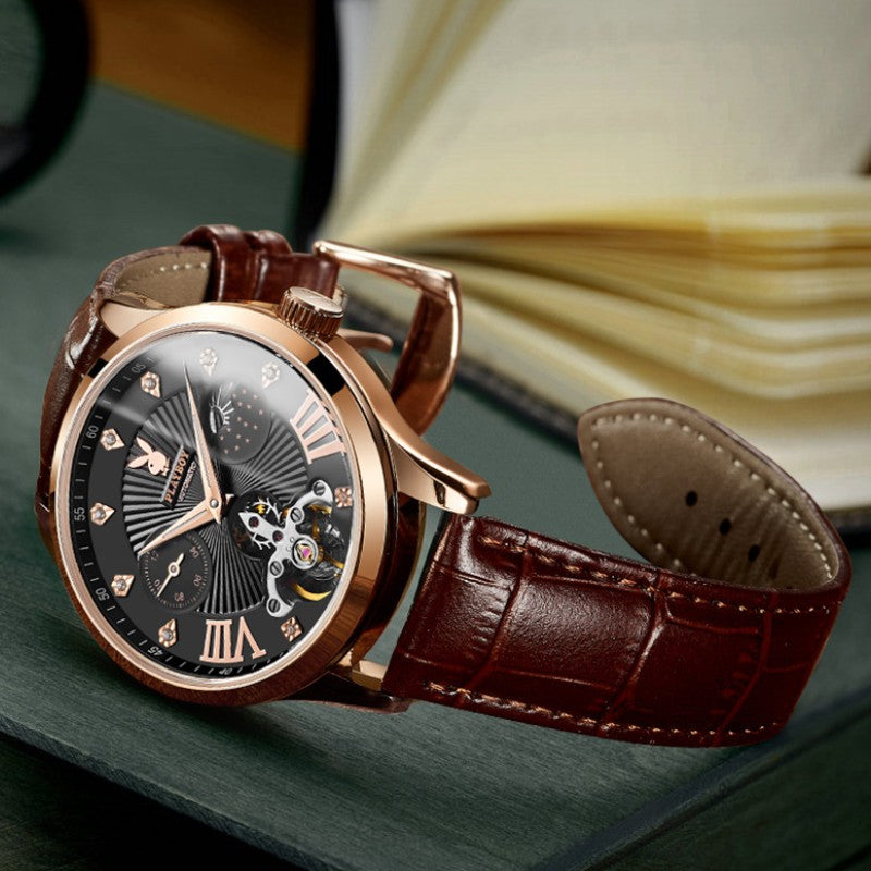 Men’s Business Moonphase Quartz Watch | 41 mm Case | Open-Heart Dial | 30M WR | Leather Strap