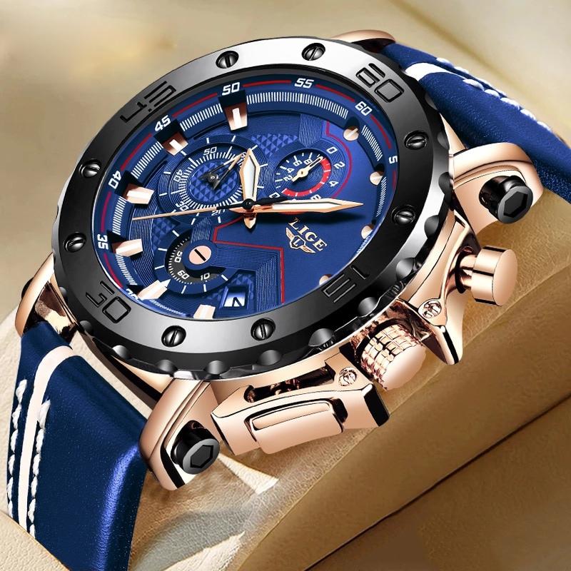 Men’s Military Chronograph Sports Watch | 42 mm Case | Leather Strap | 3 ATM Water Resistant