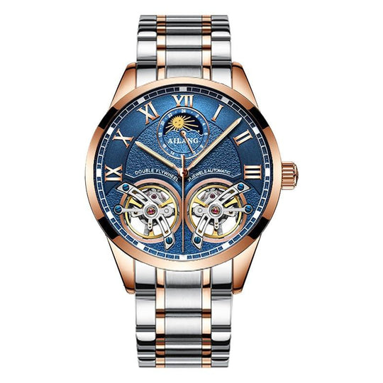 Men’s Automatic Mechanical Watch | 41 mm | Tourbillon-Style Dual Balance | Moon Phase | Leather Strap | 5 ATM Water Resistant