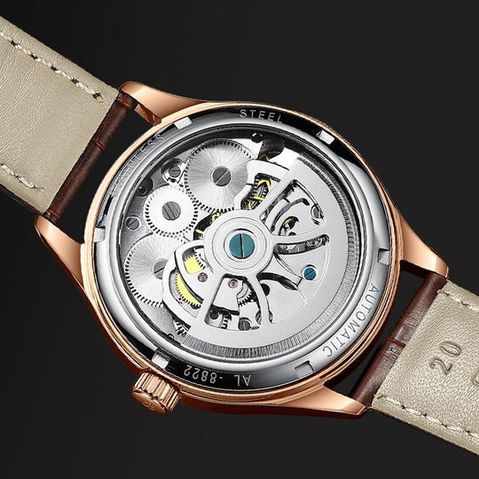 Men’s Automatic Mechanical Watch | 41 mm | Tourbillon-Style Dual Balance | Moon Phase | Leather Strap | 5 ATM Water Resistant