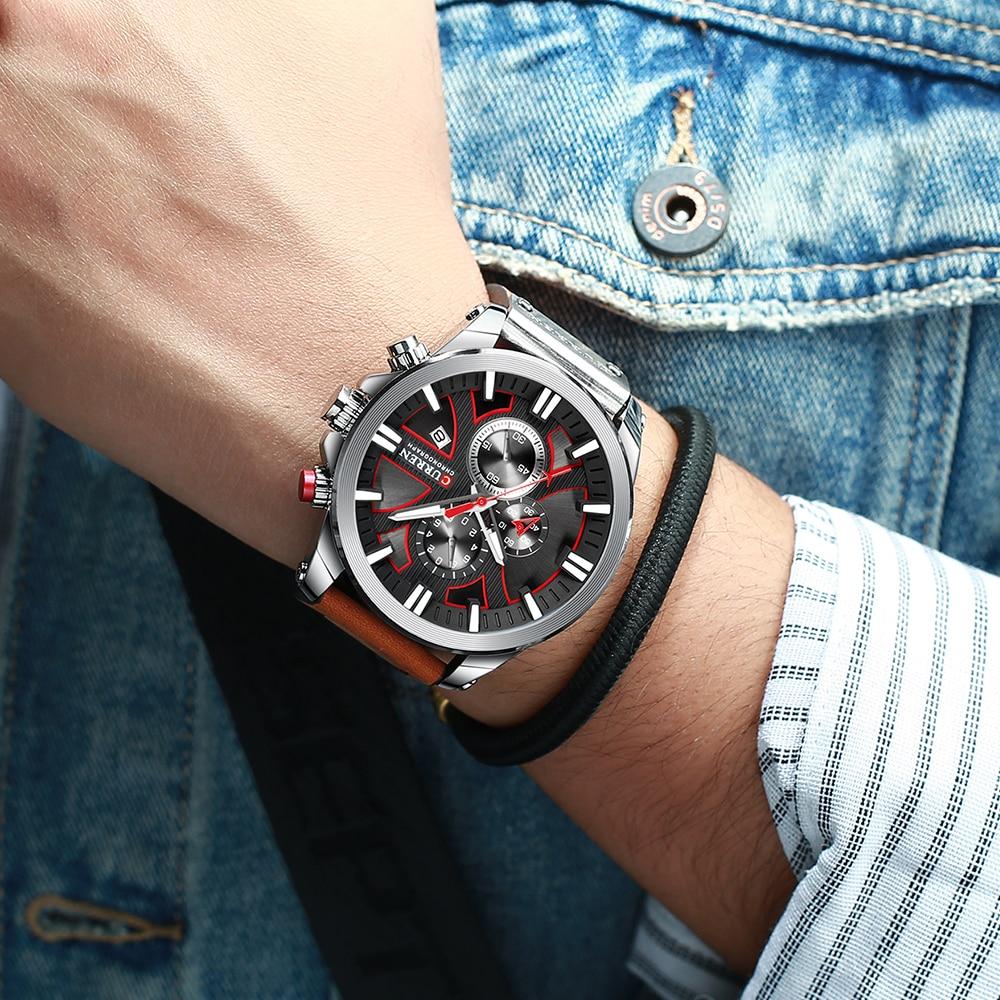 Men’s Sport Chronograph Quartz Watch | 49 mm Oversize Case | Date Display | Water-Resistant | Leather Strap
